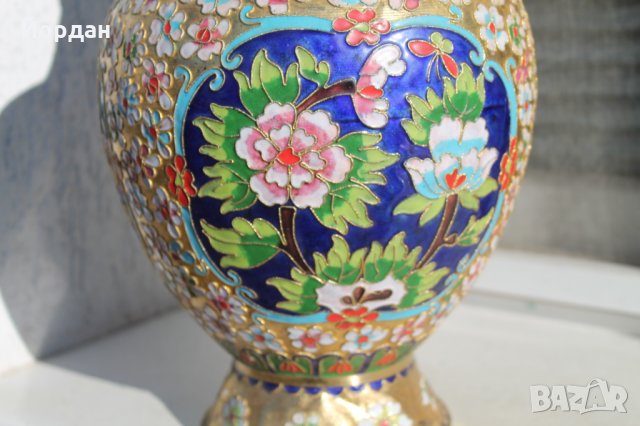 Стара китайска ваза - бронз с емайл , снимка 6 - Вази - 35750323