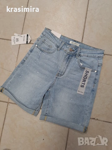 Дънкови панталонки с камъчета , снимка 2 - Къси панталони и бермуди - 50574944