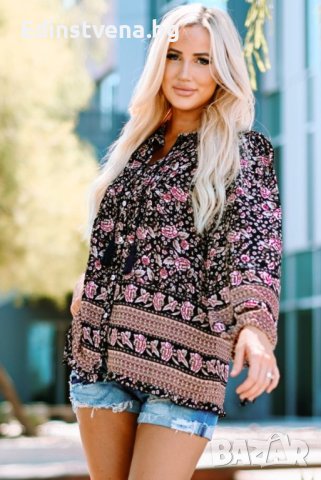 Дамска блуза с дълъг ръкав и флорален принт, снимка 3 - Блузи с дълъг ръкав и пуловери - 40456142