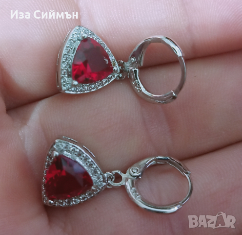 Сребърен комплект обици, пръстен и висулка с рубин, снимка 4 - Бижутерийни комплекти - 36128301