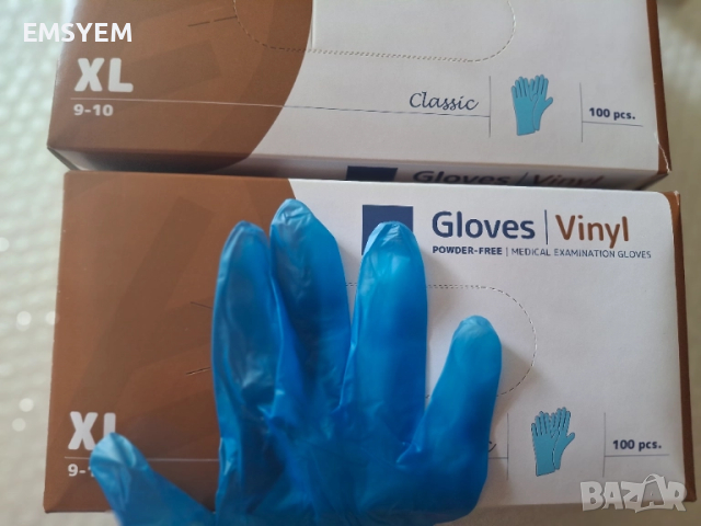 ВИНИЛОВИ ръкавици сини,еднократни, без талк - XL