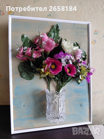 Пано с цветя и кристална ваза, 31/41см. ., снимка 2 - Декорация за дома - 53211796