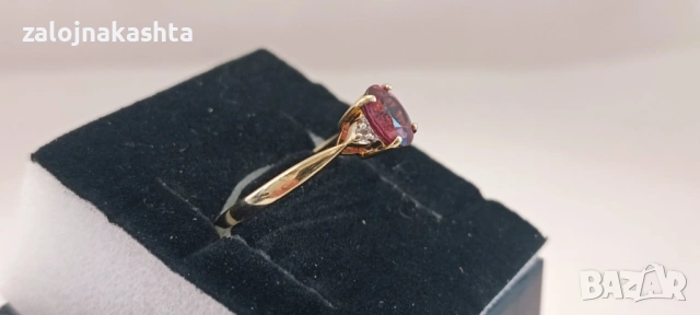 Златен пръстен с Розов Шпинел-1,91гр/9кр, снимка 3 - Пръстени - 53029404