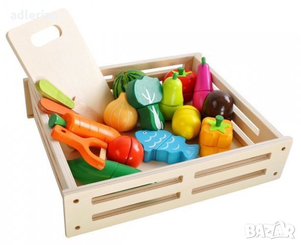 Комплект продукти, в дървена кошничка, плодове, зеленчуци, хранителни продукти, снимка 5 - Конструктори - 34401213