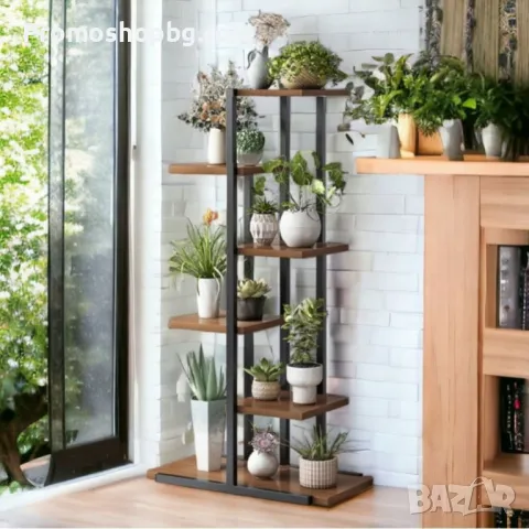 ПРОМОЦИЯ! Поставка за цветя, етажерка, цветарник метална, с 6 дървени рафта, 113 x 60 x 20 cm, снимка 6 - Други стоки за дома - 44327945