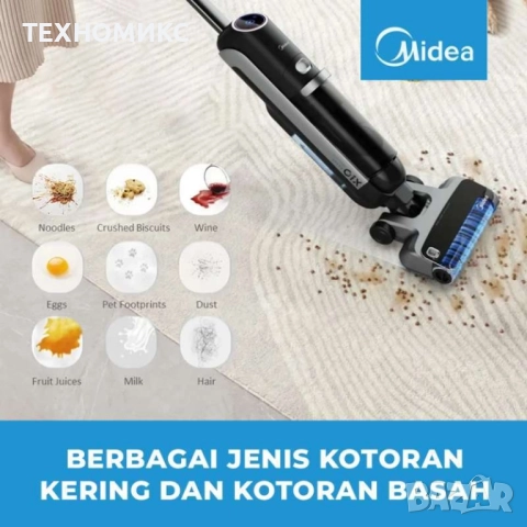Midea Vacuum Cleaner MX10EUBK – 2 в 1 безжична прахосмукачка и моп, снимка 4 - Прахосмукачки - 51736757