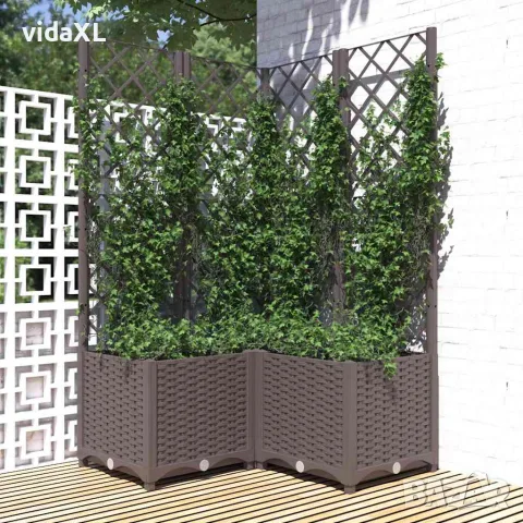 vidaXL Градински сандък с пергола, кафяв, 80x80x136 см, PP, снимка 2 - Саксии и кашпи - 56146585