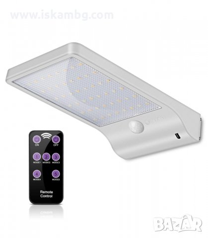 ВЪНШНО СОЛАРНА ОСВЕТЛЕНИЕ, ЛАМПА С 48 ДИОДА ЗА СТЕНА СЪС СЕНЗОР ЗА ДВИЖЕНИЕ - код 48 диода, снимка 5 - Соларни лампи - 33939831