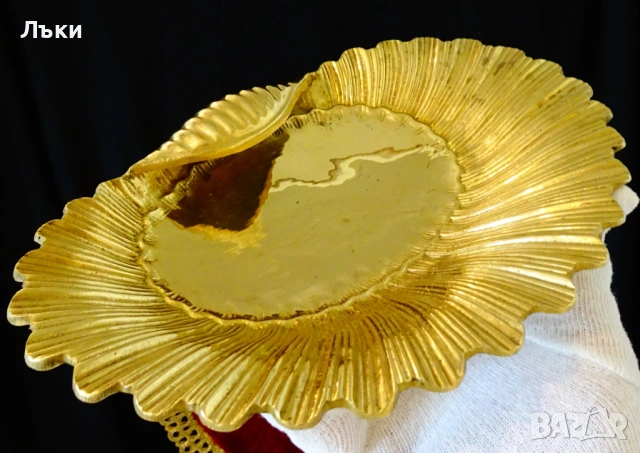 Бронзова фруктиера перлена мида,дебела позлата. , снимка 6 - Антикварни и старинни предмети - 53830434