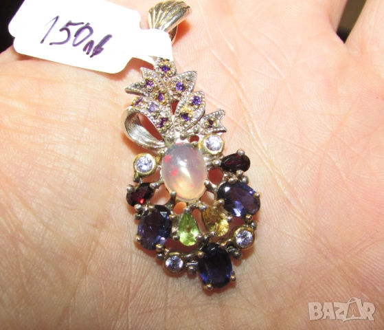 925 сребърно колие с опал, цитрин, перидот и иолит, подходящо за подарък, снимка 2 - Колиета, медальони, синджири - 53871579