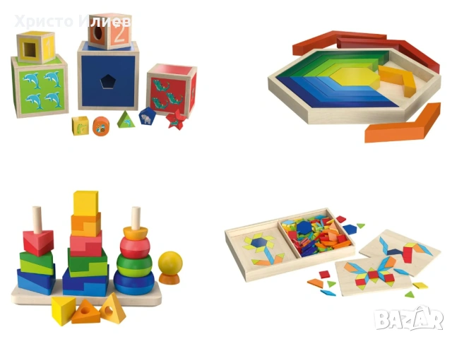 Дървена играчка за нанизване сортер Геометрични фигури, снимка 5 - Образователни игри - 53424434