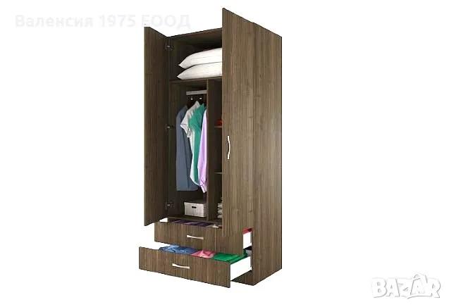 Двукрил гардероб с чекмеджета Сити 1008 сонома, орех адмирал или комбинация бяло/ арвен, снимка 6 - Гардероби - 20978369