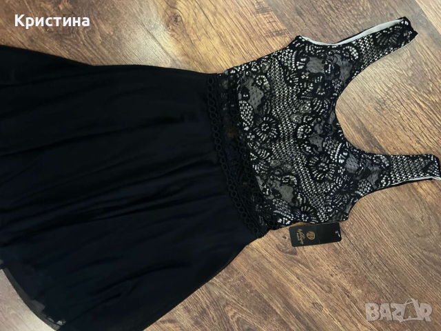 Черна рокля с бежово , снимка 3 - Рокли - 44586338