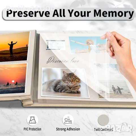 Стилен фото албум за снимки с ленена корица, 40 страници бежов