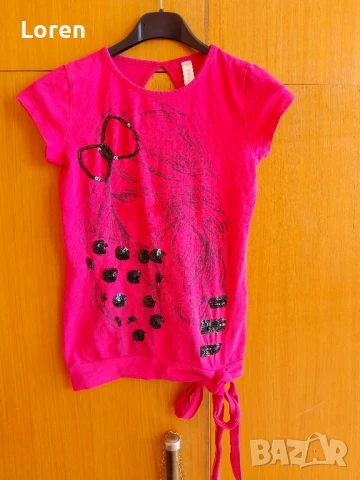 Красива детска тениска с пайети в розово , снимка 2 - Детски тениски и потници - 41551420