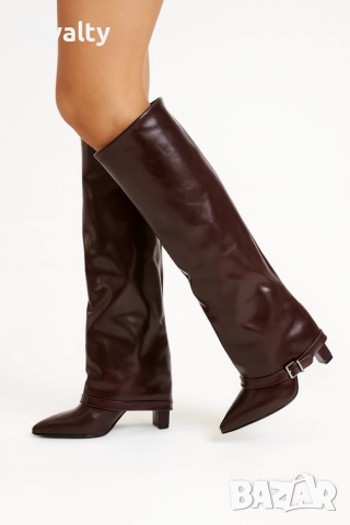 Ботуши на ток - кафява лъскава кожа