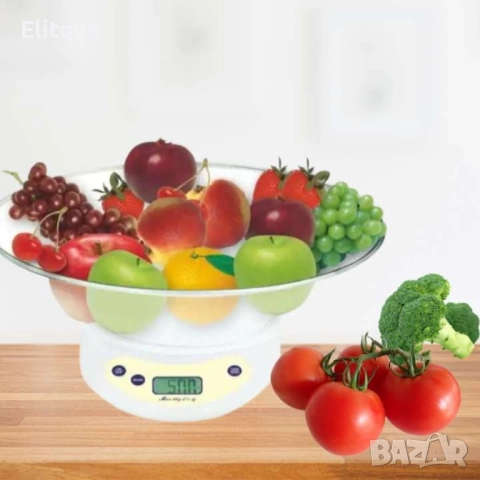 Дигитална кухненска везна, 5кг., купа, батерия, LCD екран, Бял, снимка 2 - Други - 52852638
