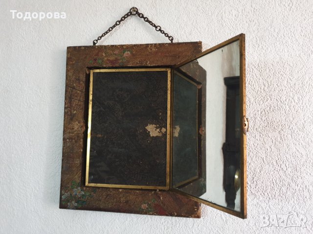 Антично тройно  френско огледало с живачен термометър- 18 век, с позлата., снимка 3 - Антикварни и старинни предмети - 35679341