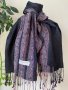 Черен шал с лилаво райе от пашмина и коприна, снимка 1 - Шалове - 42649958