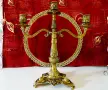 Троен бронзов свещник тройка,барок,риби,печат. , снимка 1