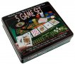 Комплект от 5 игри в метална кутия. рулетка, покер, блекджек, Craps, игра на зарове