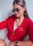 Дамски червен памучен суичър с цип , снимка 10