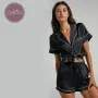Дамскa сатенена пижамка с къс ръкав 🪶Zefirra Black Elegance🪶 пижамен сет, снимка 4