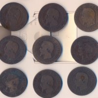 Франция лот от 9 броя от по 10 сантима 1854-1881 година, снимка 2 - Нумизматика и бонистика - 34215306