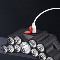 3764 Led фенер за глава челник с 11 LED диода и USB, снимка 6 - Къмпинг осветление - 41079781