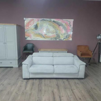 Сив диван от плат тройка с функция сън, снимка 1 - Дивани и мека мебел - 44701523