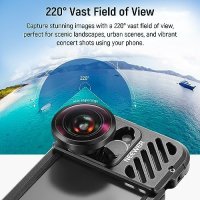 Нов NEEWER Обектив 8mm Fisheye 220° за iPhone 15, 14, Samsung Galaxy, снимка 2 - Чанти, стативи, аксесоари - 42732772