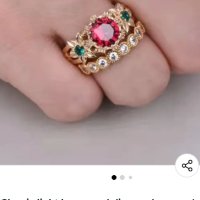 Двоен дамски пръстен с червен диамант, нов 💥, снимка 7 - Пръстени - 37132444
