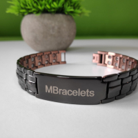 Титаниева Магнитна Гривна за Високо Кръвно, Черна с Надпис "MBracelets" (Код: T-380), снимка 1 - Гривни - 36494345