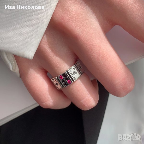 Сребърен пръстен Покер, снимка 1