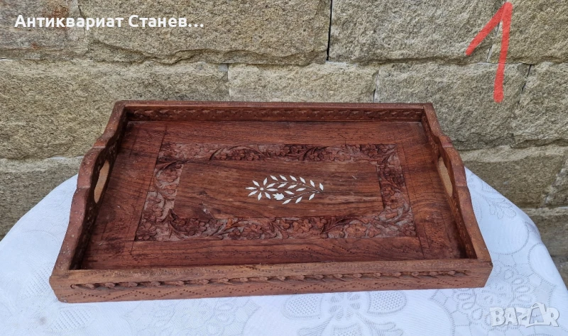 Колекция от  дървени подноса, изработени в Индия, снимка 1