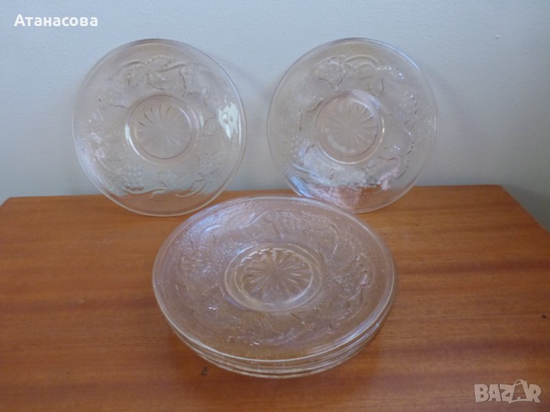 Стъклени десертни чинийки 6 бр сервиз 1970 г чиния, снимка 1