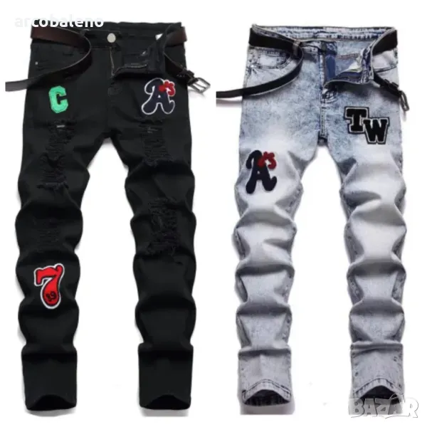 Мъжки тесни дънки с кръпки с прави крачоли, 2цвята , снимка 1