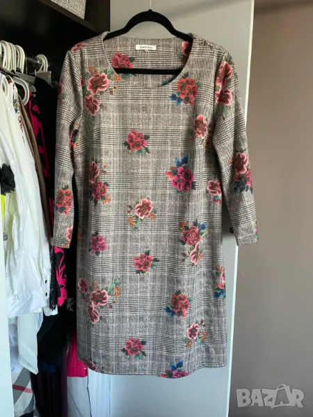 Sweet Miss Къса зимна рокля на каре с рози, XL, снимка 1