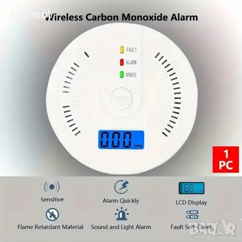 Детектор за въглероден окис, CO аларма с цифров дисплей, звукова аларма 85dB, снимка 1