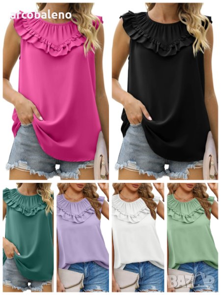 Дамски плисиран потник без ръкави от шифон, 8цвята , снимка 1