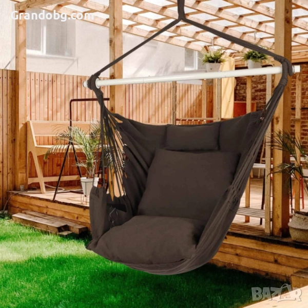 Елегантен XL Стол-хамак до 300кг с две възглавници, аксесоари и страничен джоб, снимка 1