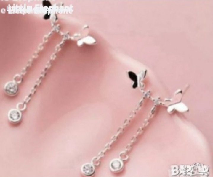 Сребърни висящи обеци "Double butterflies"/нови, снимка 1