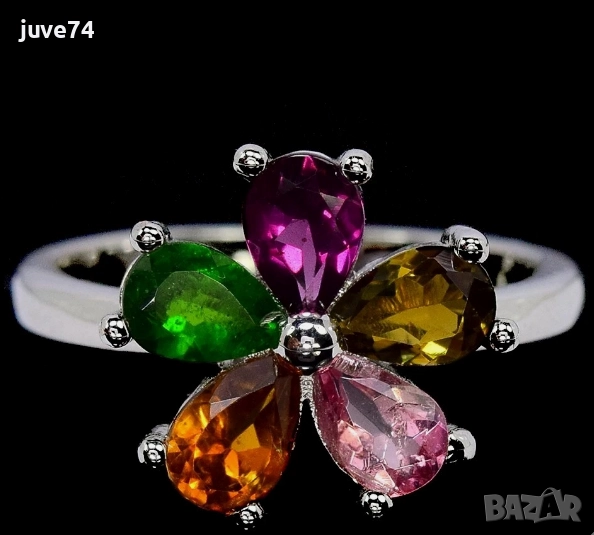 СРЕБЪРЕН ПРЪСТЕН С ТУРМАЛИНИ (БРАЗИЛИЯ), снимка 1