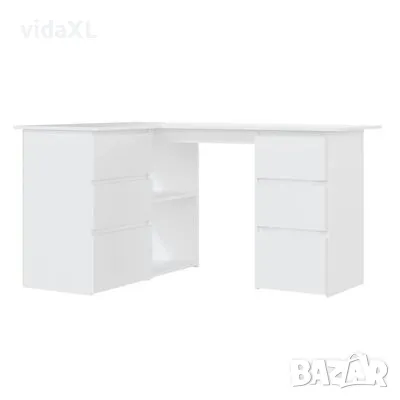 vidaXL Ъглово бюро, бяло, 145x100x76 см, инженерно дърво（SKU:801089）, снимка 1