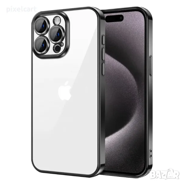 Силиконов калъф Luxury за iPhone 15 Pro Max, Черен, снимка 1