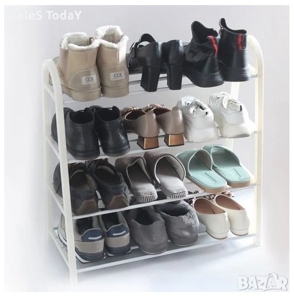 Етажерка за обувки, шкаф, с 4 рафта, Бял 61x28x64см, снимка 1