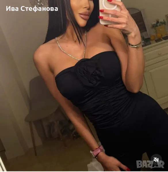 Нов wow черен елегантен еластичен луксозен парти коктейлен официален гащеризон с роза , снимка 1