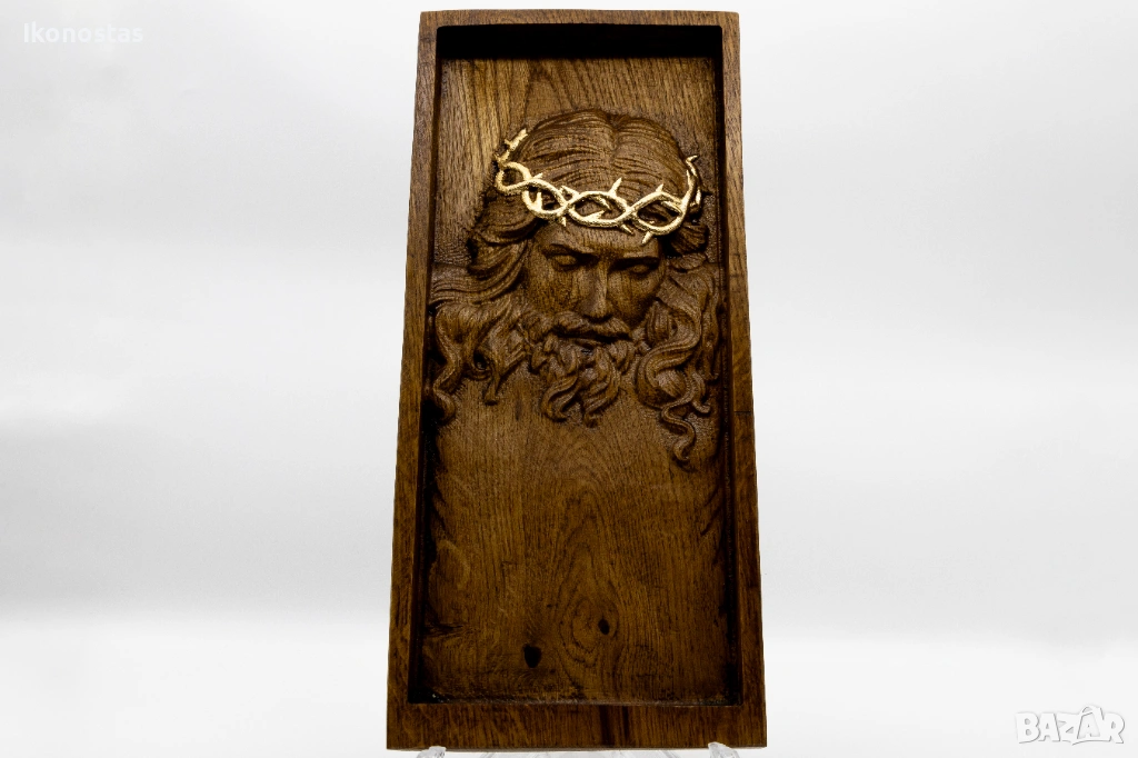 Позлатена релефна икона „Мъките Христови“ от дъб, снимка 1