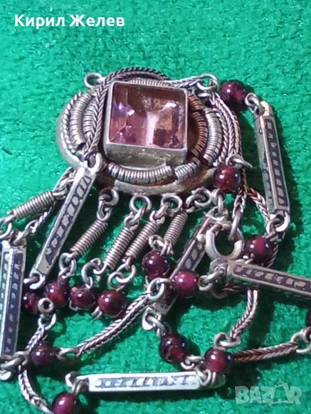 СТАРИННО СКЪПОЦЕННО СРЕБЪРНО КОЛИЕ СРЕБРО 800 с АМЕТИСТ АРТ ДЕКО АНГЛИЯ ЮВЕЛИРЕН РЪЧЕН УНИКАТ 26439, снимка 1