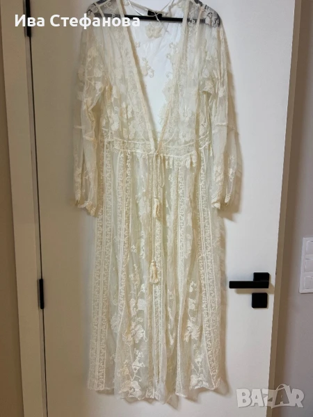 Нова плажна бяла памучна дантелена наметка, плажно пончо ,кафтан плажна дълга рокля, снимка 1